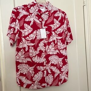 NWT denim & flower red floral button down size: M